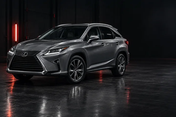 Lexus RX, автомобиль в тёмной студии — ИИ-иллюстрация